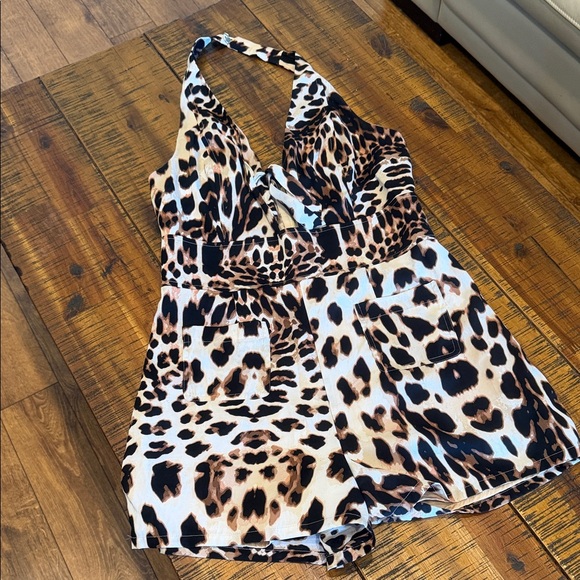 Zara Dresses & Skirts - gorgeous Leopard Halter Romper - Brown & Black